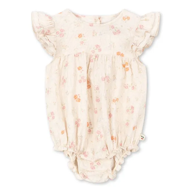 Barboteuse Elin Fleurie Coton Bio | Beige