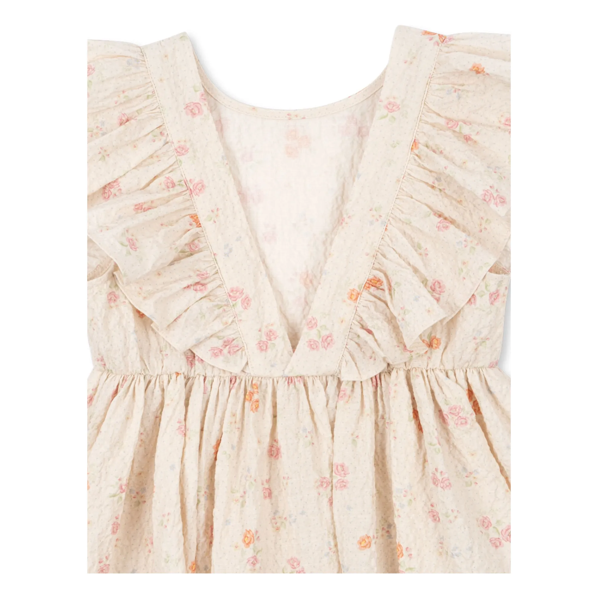 Robe Volants Elin Fleurie Coton Bio | Beige- Image produit n°3