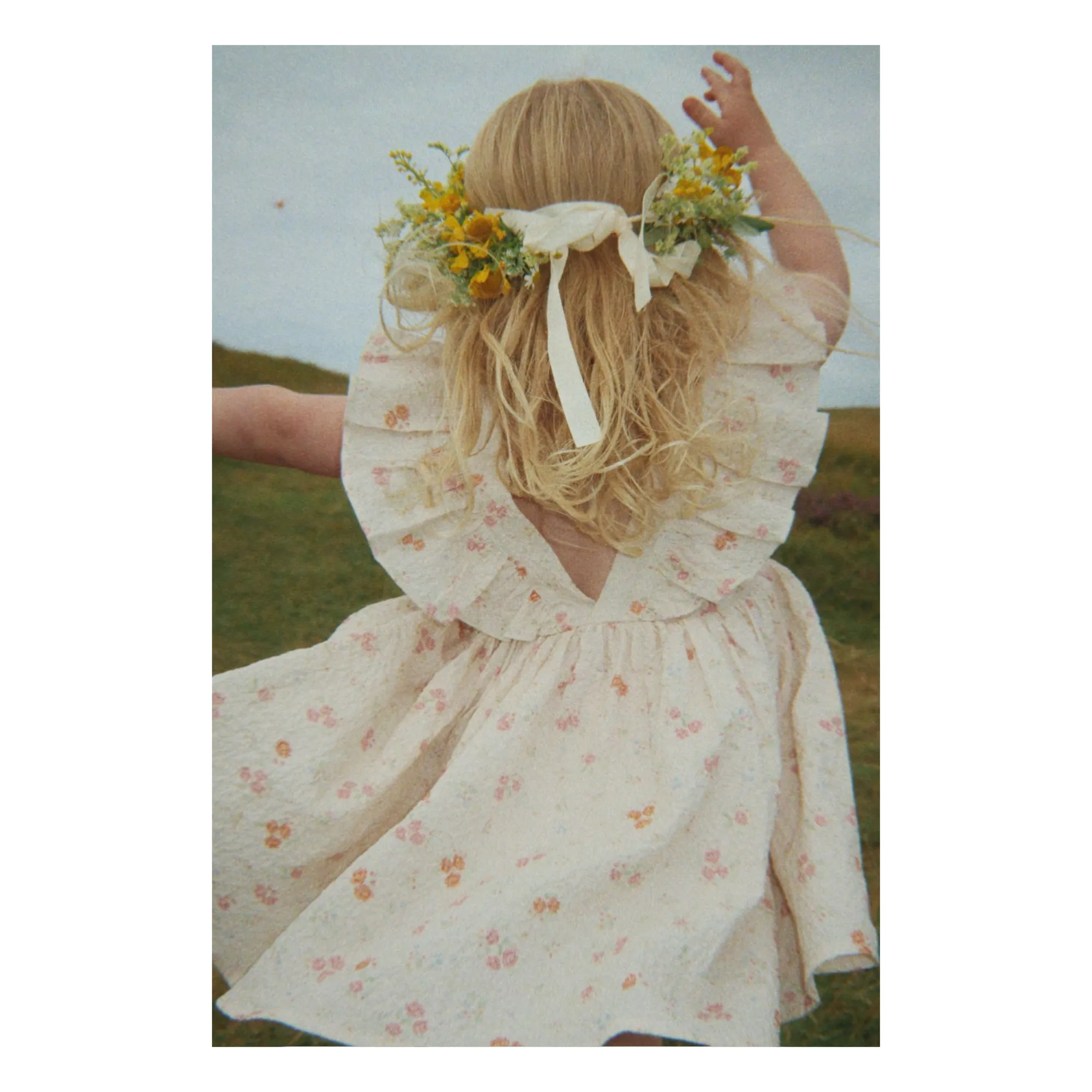Robe Volants Elin Fleurie Coton Bio | Beige- Image produit n°1