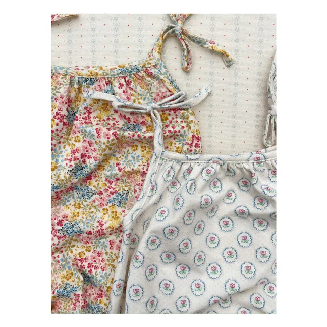 Barboteuse Vivian Fleurie Seersucker Coton Bio | Jaune