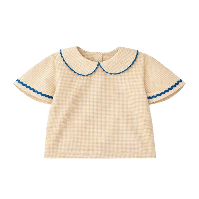 Florbela Carreaux Claudine Collar Embroidered Blouse | Pale yellow