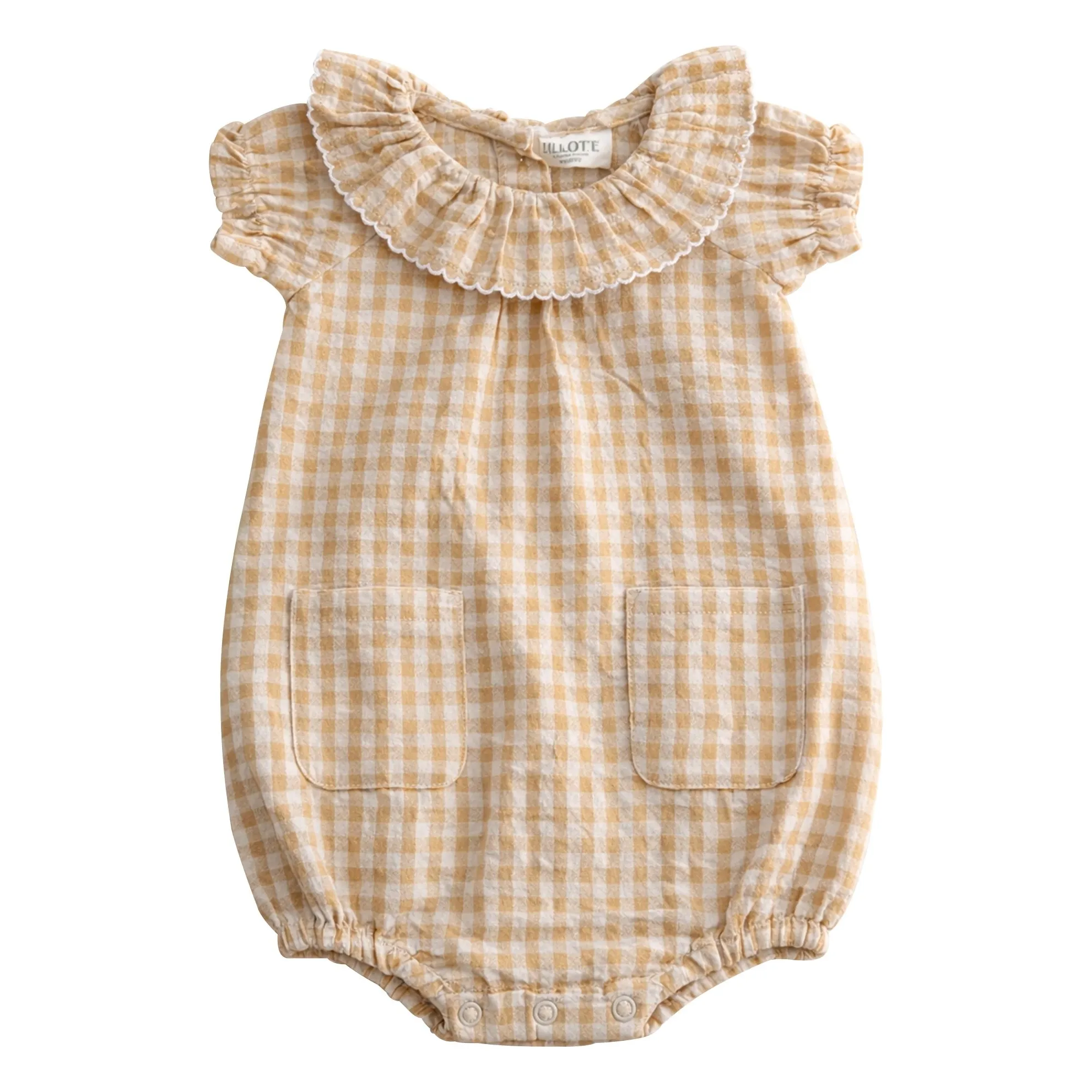 Lililotte Women's Yellow Barboteuse Feston Callie Carreaux Seersucker Coton Bio