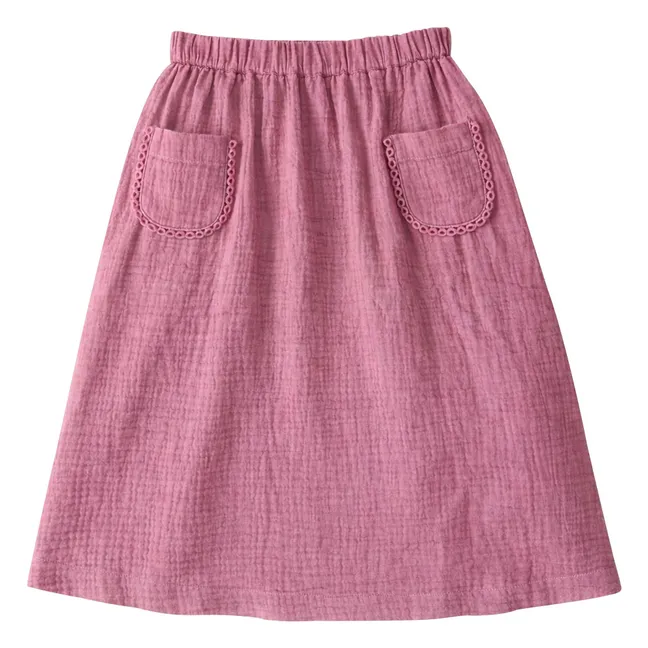Jupe Poches Jade Gaze de Coton Bio | Vieux Rose