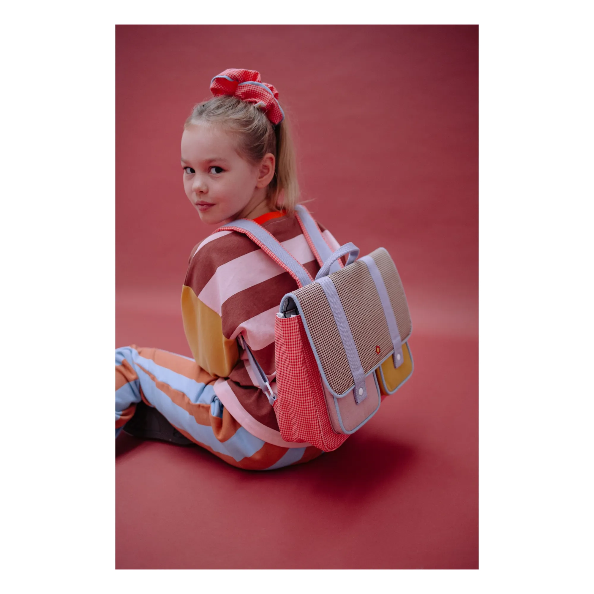 Cartable Fleur Carreaux | Rose boisé- Image produit n°1
