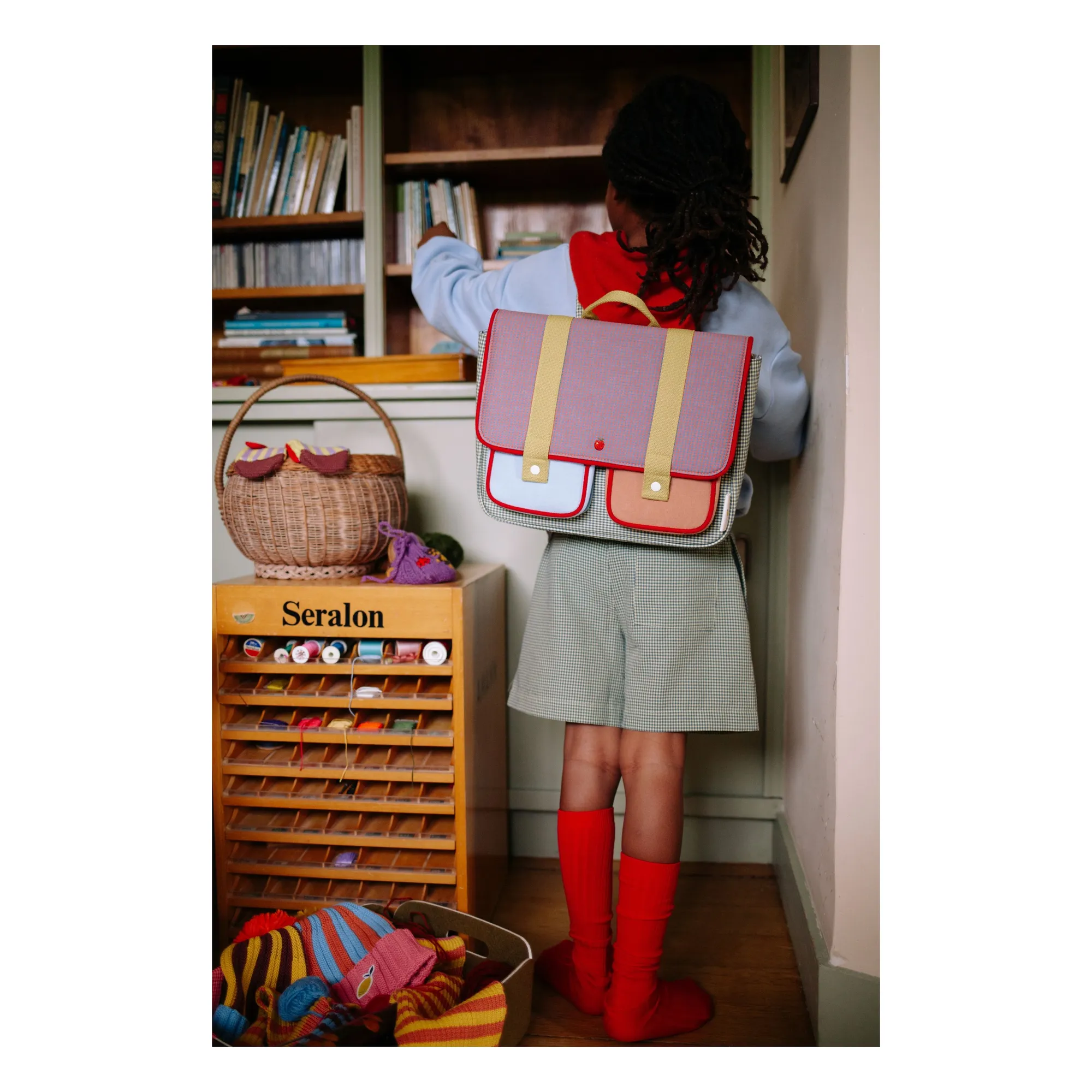Cartable Pomme Carreaux | Violet- Image produit n°1