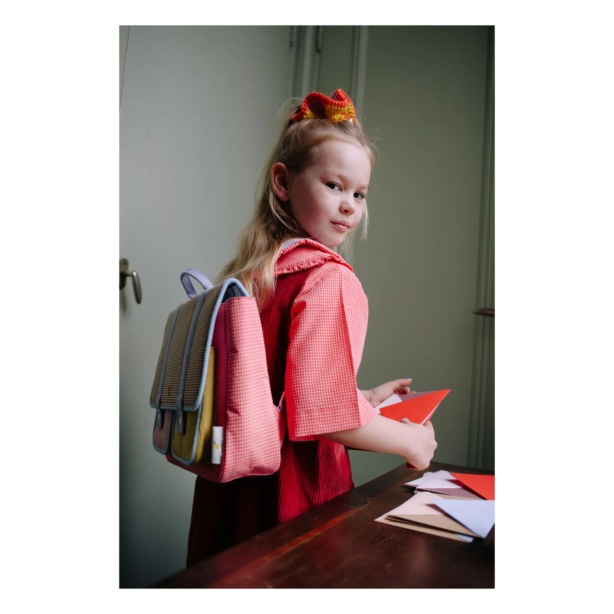 Cartable Fleur Carreaux | Rose boisé- Image produit n°2