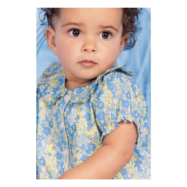 Blouse Col Claudine Aria Fleurie Capsule 25 ans | Bleu