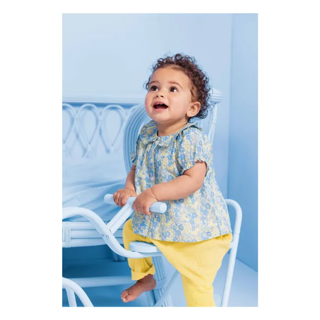 Blouse Col Claudine Aria Fleurie Capsule 25 ans | Bleu