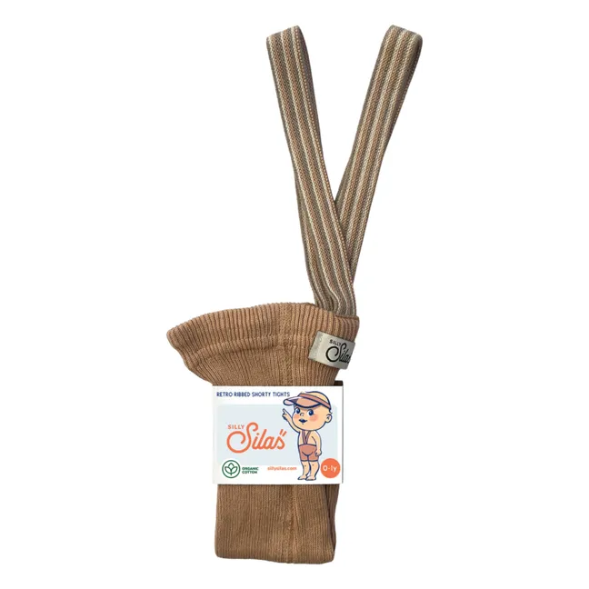 Striped Organic Cotton Shorty Tights | Light brown
