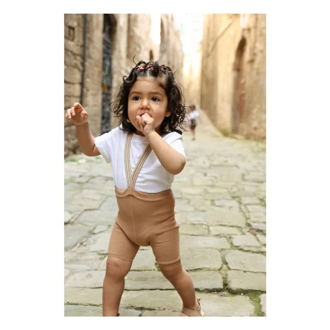 Striped Organic Cotton Shorty Tights | Light brown