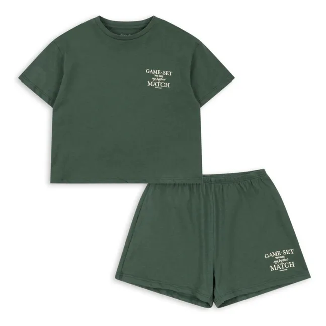 Ensemble T-shirt et Short Famo Tennis Coton Bio | Vert foncé