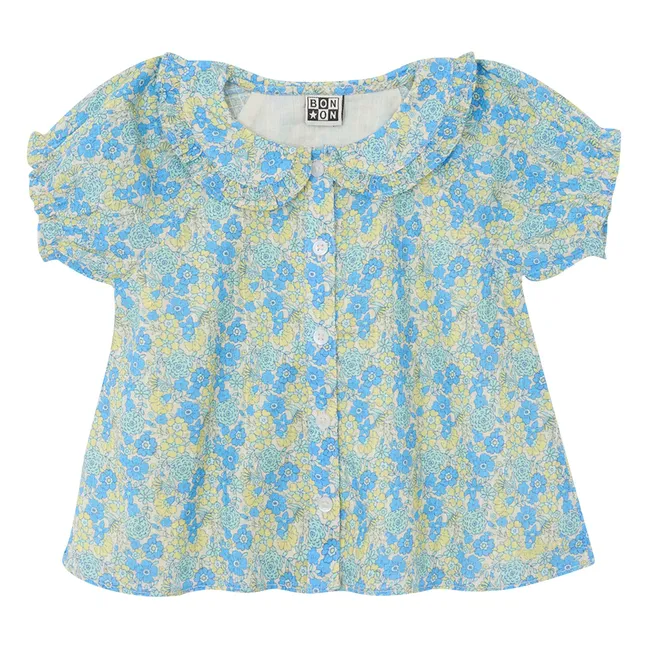 Blouse Col Claudine Aria Fleurie | Bleu