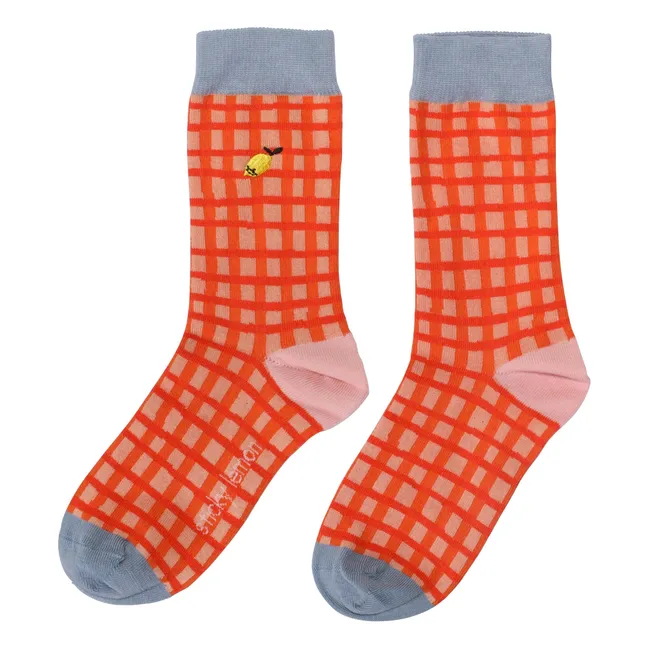 Chaussettes Citron Carreaux | Rose pêche