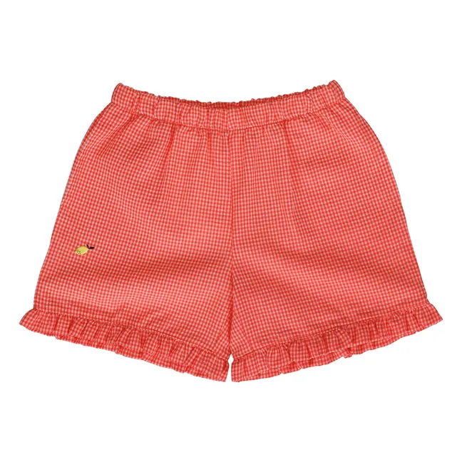 Shorts limón con volantes y cuadros | Coral