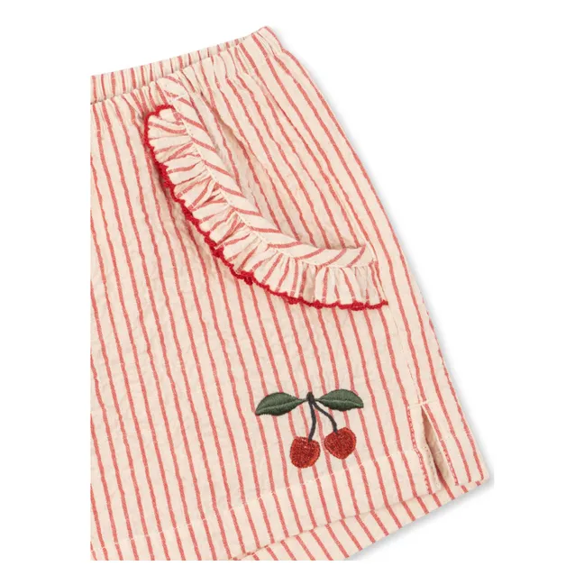 Short Ellie Rayé Coton Bio | Rouge
