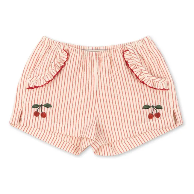 Short Ellie Rayé Coton Bio | Rouge