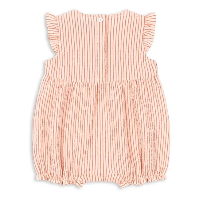 Combishort Ellie Rayée Coton Bio | Rouge