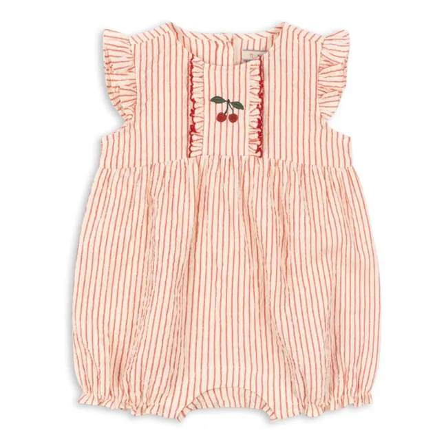 Combishort Ellie Rayée Coton Bio | Rouge
