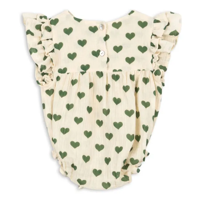 Barboteuse Coco Cœurs Coton Bio | Ecru