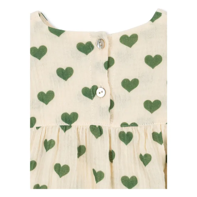 Barboteuse Coco Cœurs Coton Bio | Ecru