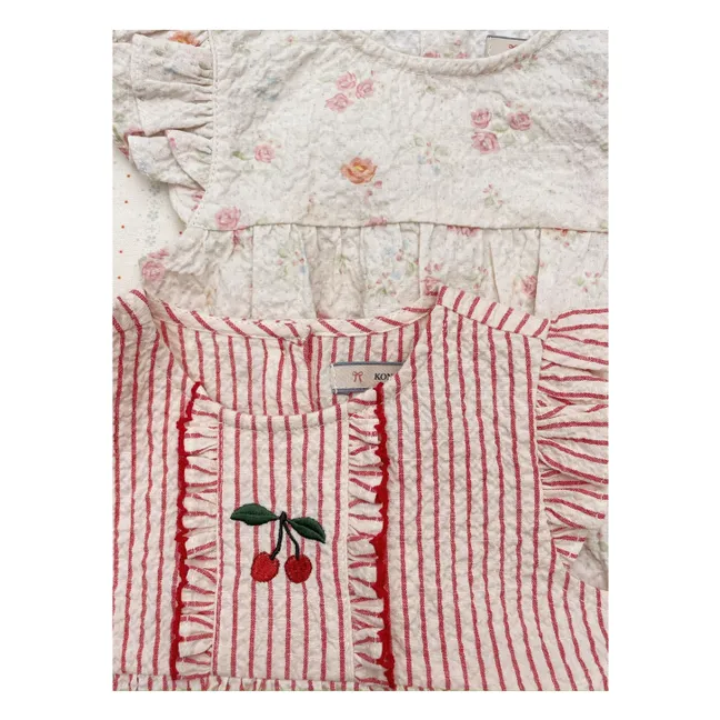 Combishort Ellie Rayée Coton Bio | Rouge