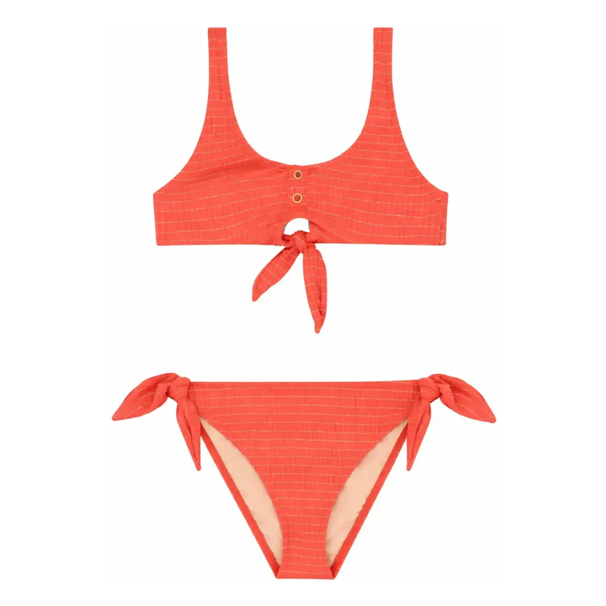 Maillot de Bain 2 Pièces Nœuds Calypso Métallisé | Corail- Image produit n°0