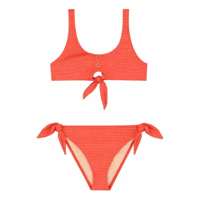 Maillot de Bain 2 Pièces Nœuds Calypso Métallisé | Corail
