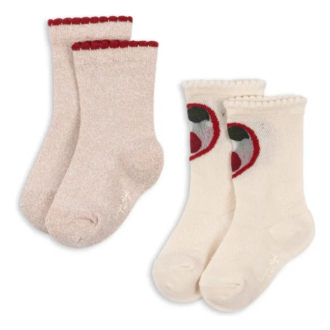 Lot de 2 Paires de Chaussettes Cerises | Ecru