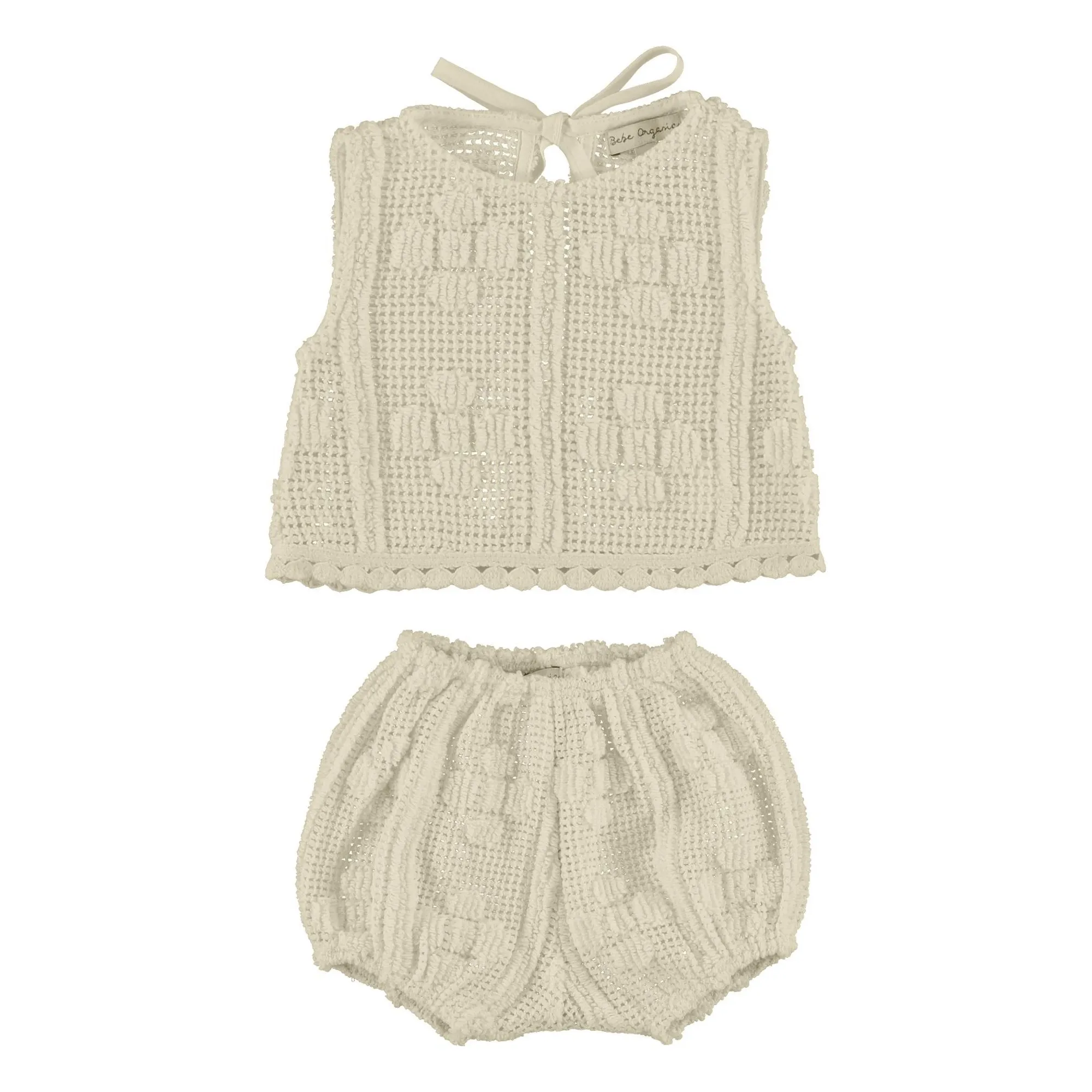 Bebe Organic Ecru Inez Crochet Top And Bloomer Set