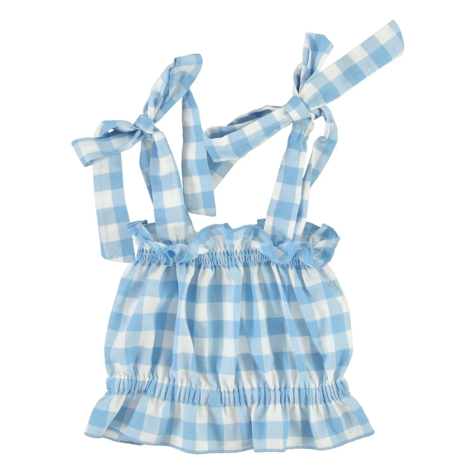 Bebe Organic Light Blue Viola Carreaux Strapless Top