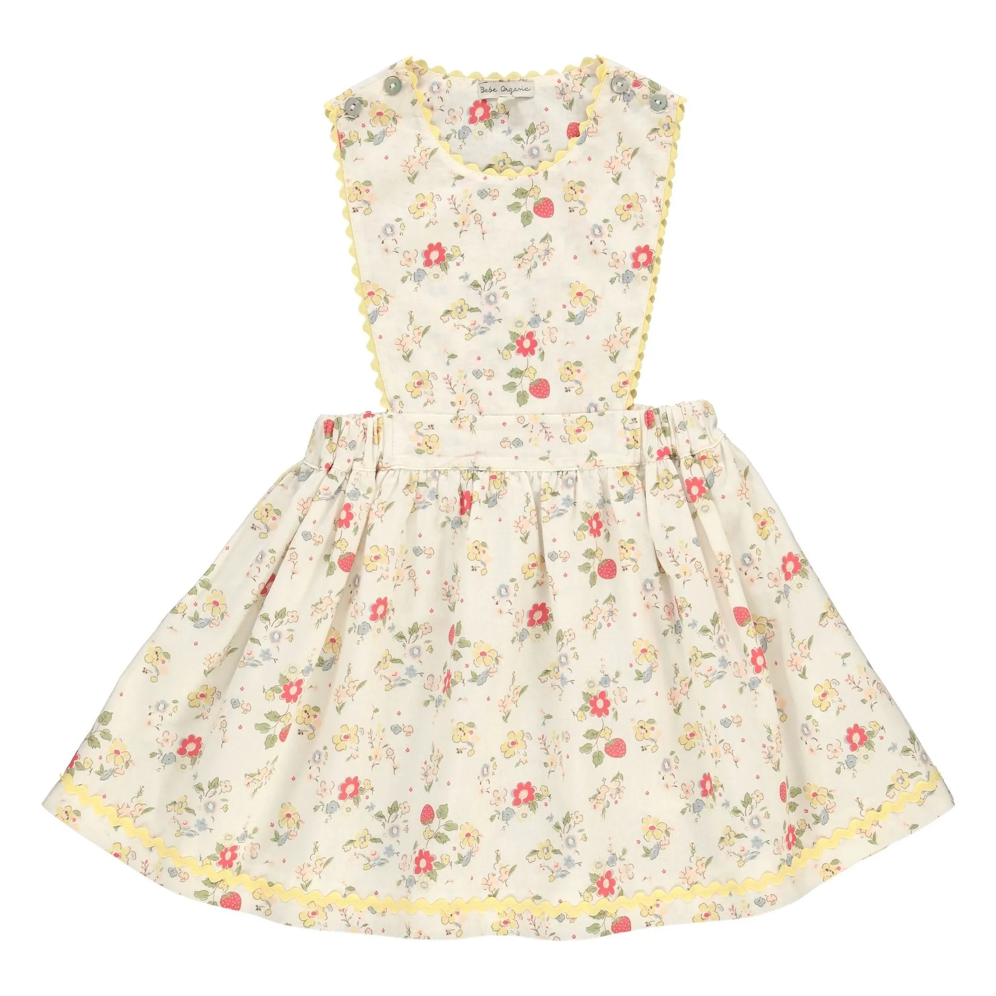 Bebe Organic White Annice Fleurie Apron Scallop Dress