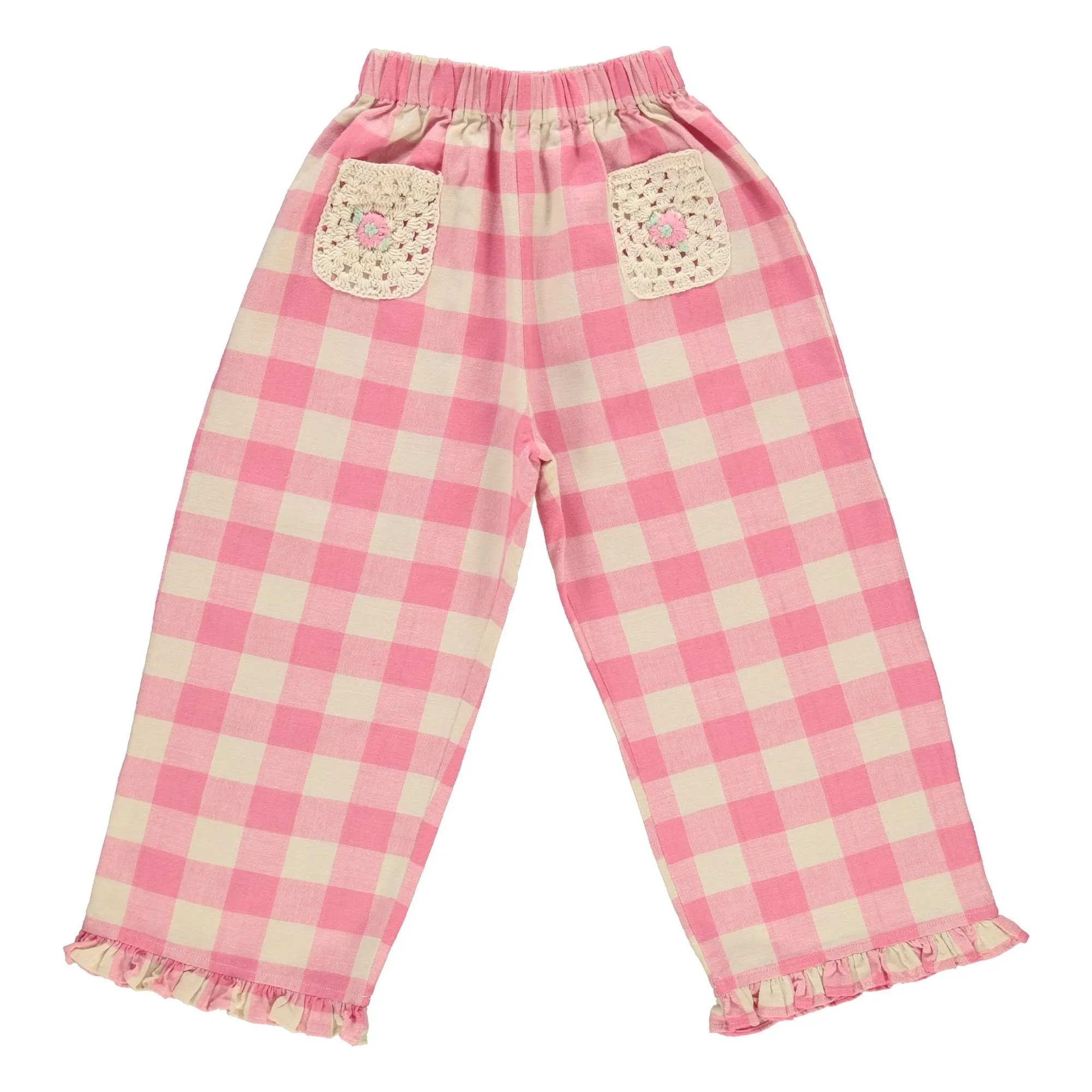 Bebe Organic Pink Anais Carreaux Pockets Crochet Trousers