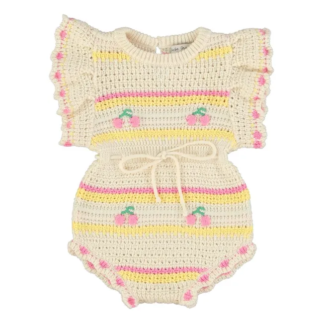 Barboteuse Crochet Paloma Cerises Coton Bio | Ecru