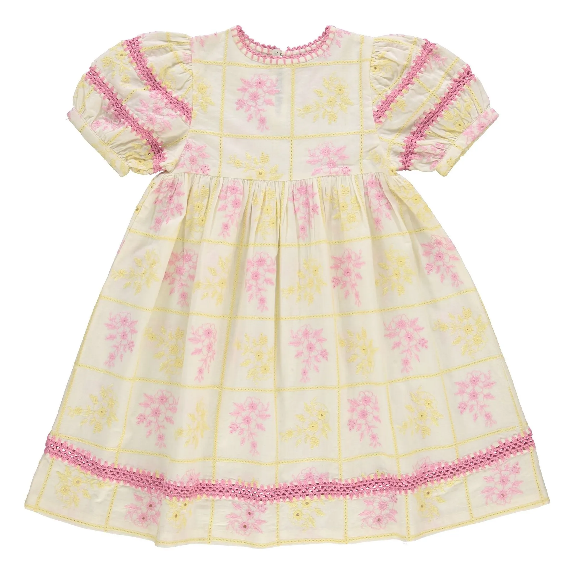 Bebe Organic Yellow Alba Embroidered Apron Dress