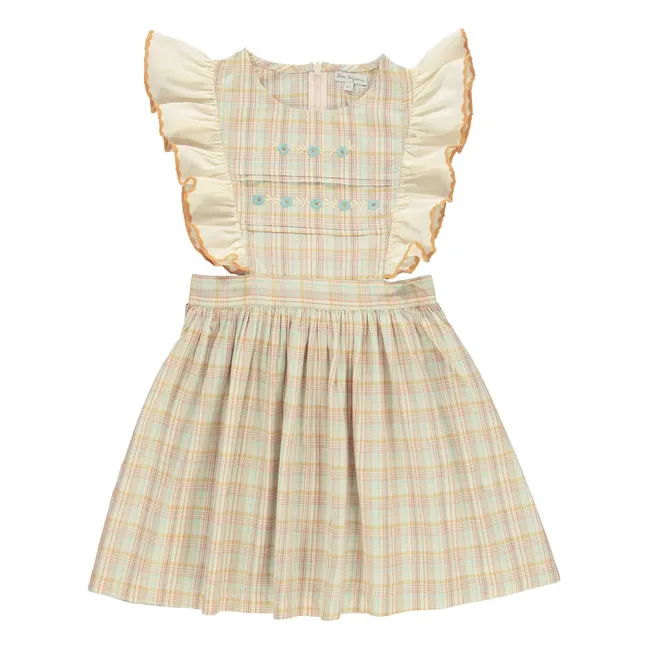 Robe Volants Giulia Carreaux Coton Bio | Ocre