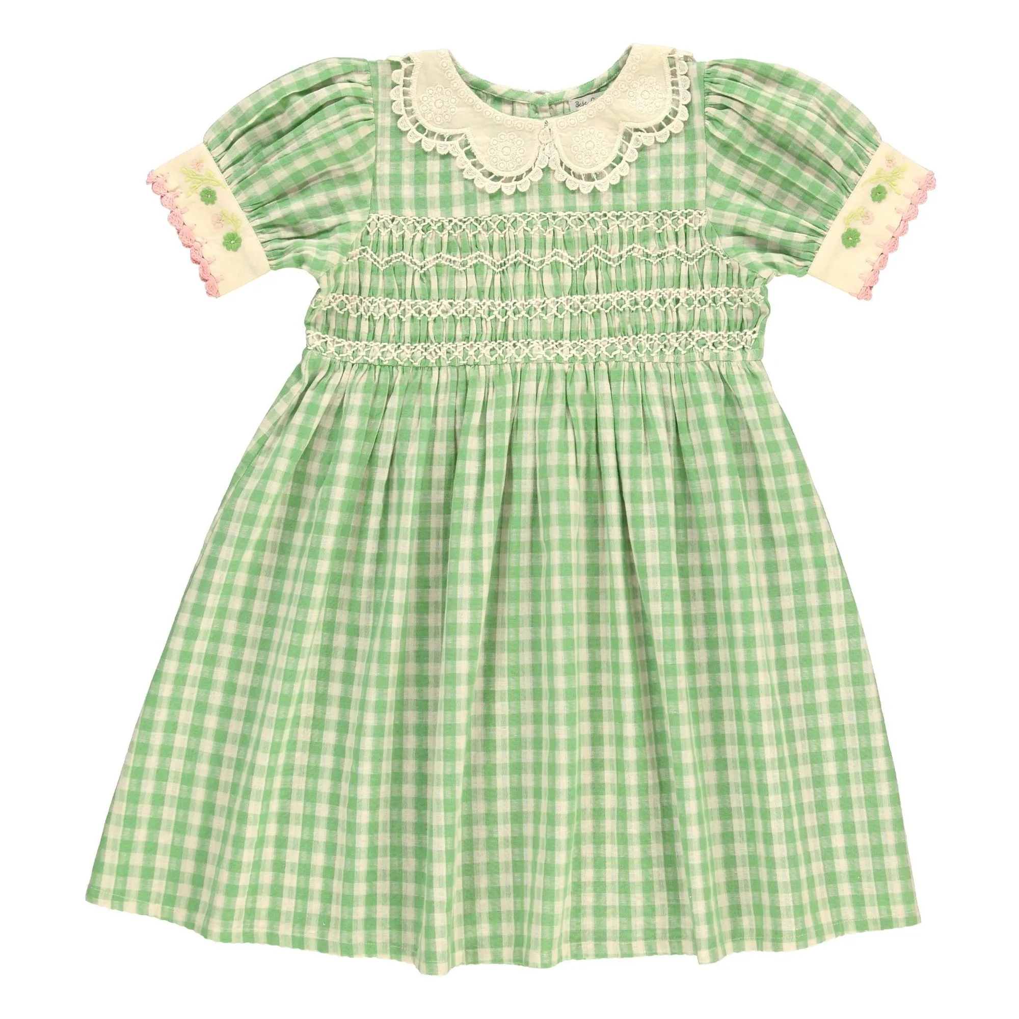 Bebe Organic Pale Green Tilia Carreaux Smocked Dress