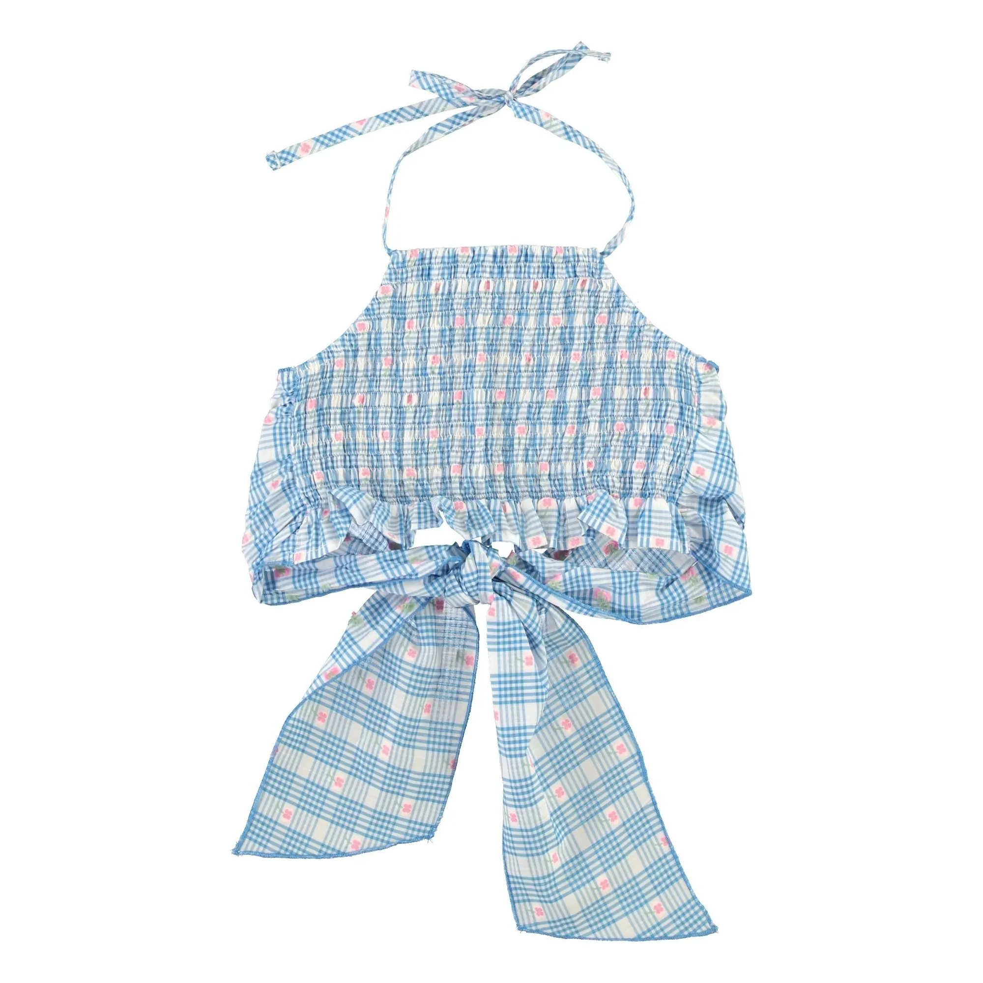 Bebe Organic Light Blue Top Nœud Ida Carreaux