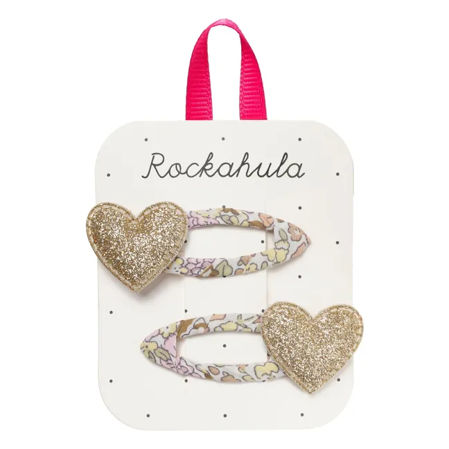 Lot de 2 Barrettes Cœur Fleuries | Doré