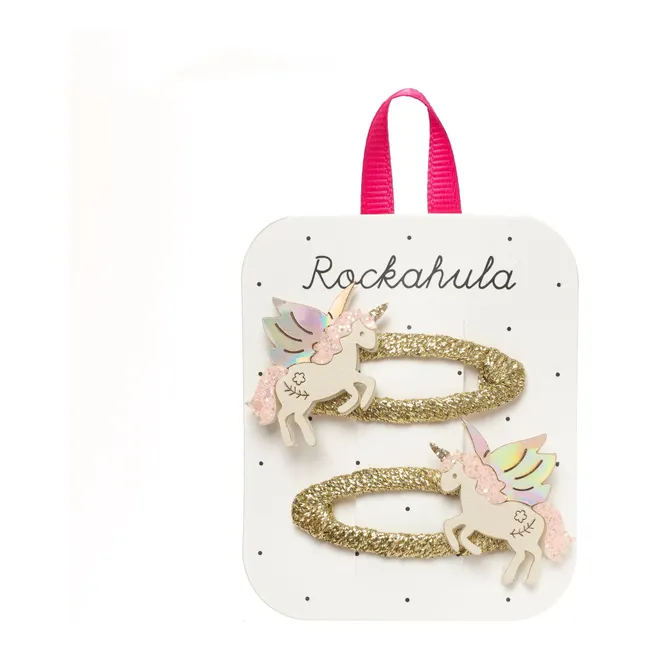 Lot de 2 Barrettes Licornes Magiques | Doré