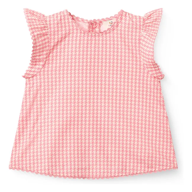 Pied de Poule Organic Cotton Top and Shorts Set | Candy pink