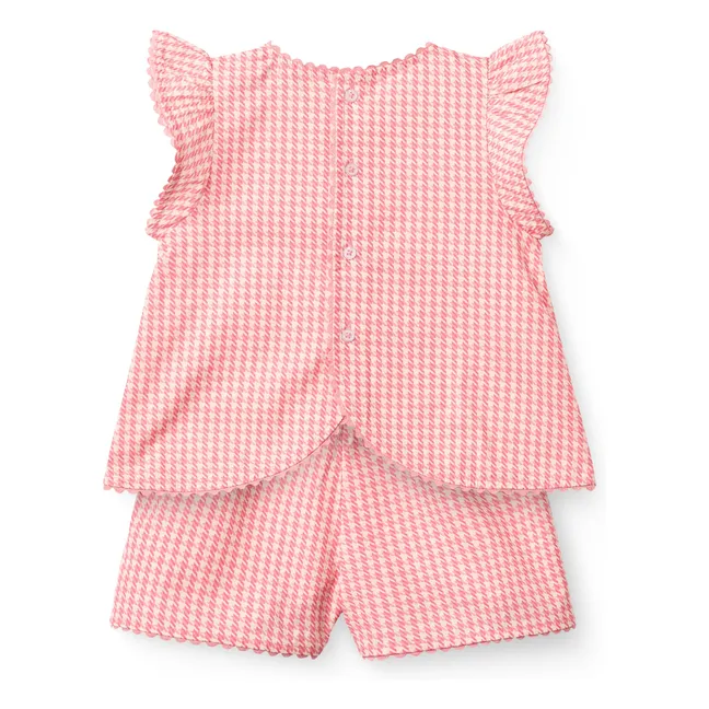 Pied de Poule Organic Cotton Top and Shorts Set | Candy pink