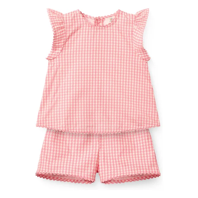 Pied de Poule Organic Cotton Top and Shorts Set | Candy pink