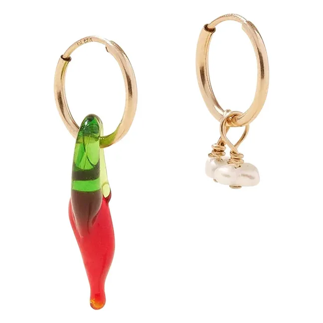 Boucles d'Oreilles Piment et Nacre | Rouge