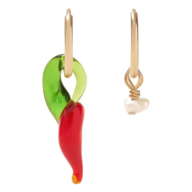 Boucles d'Oreilles Piment et Nacre | Rouge