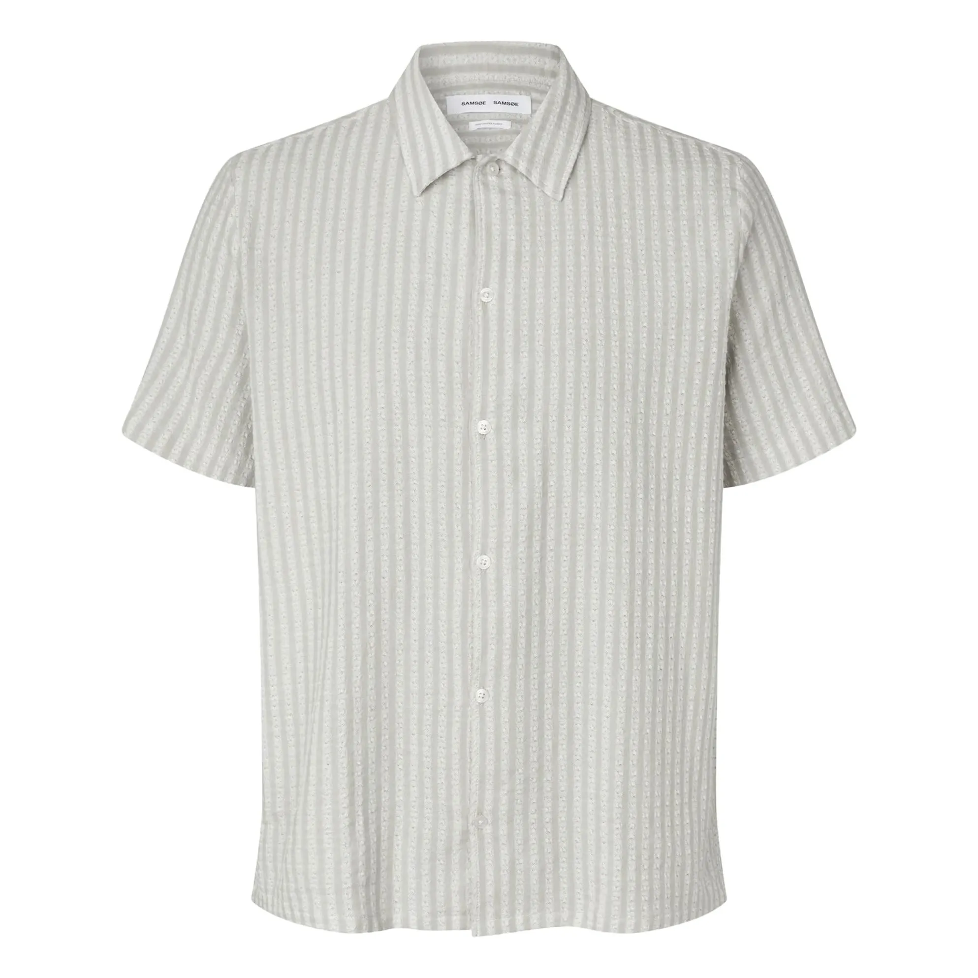 Samsoe Samsoe Light Grey Avan Jx Cotton Short Sleeve Shirt