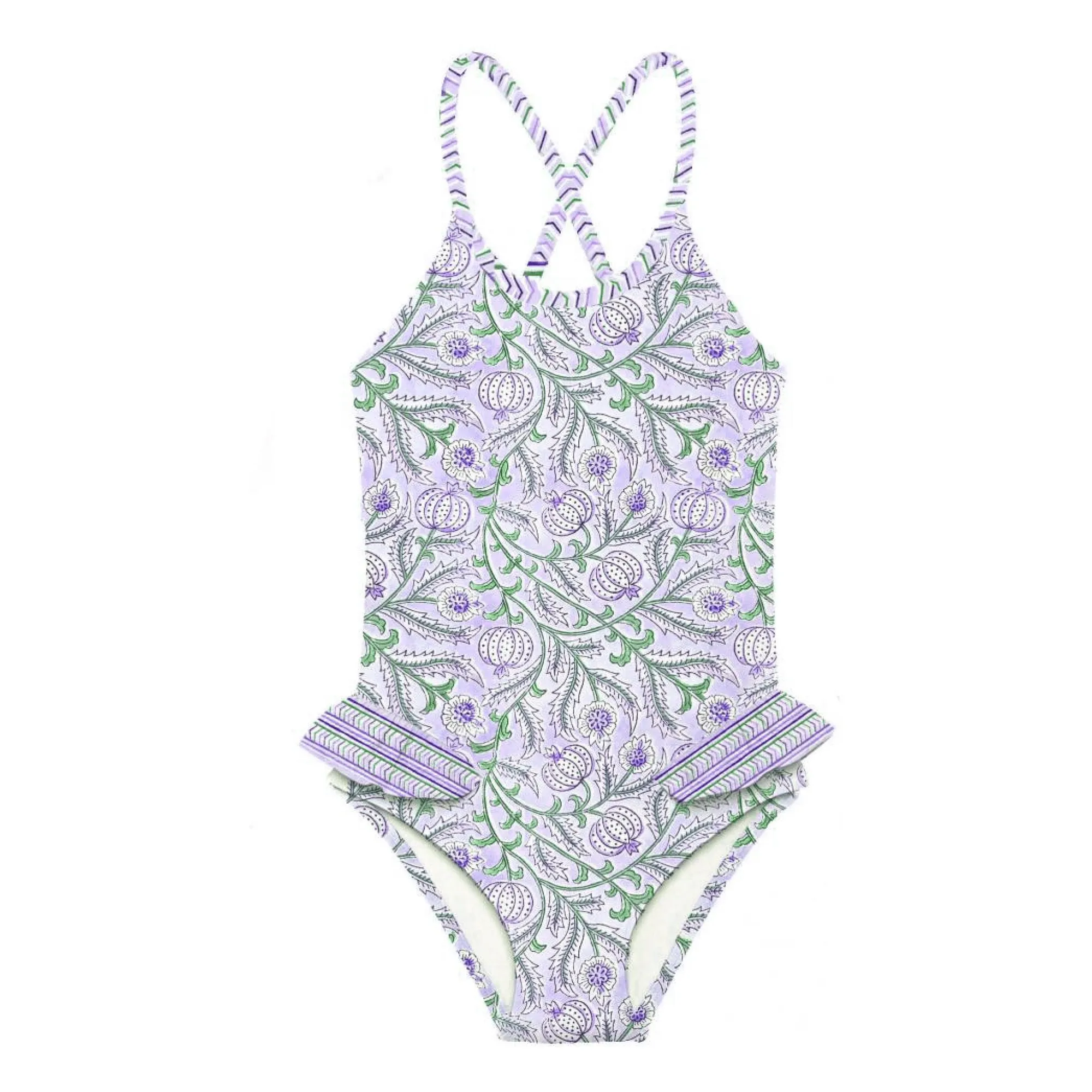 Lison Paris Girls Lilac 1 Piece Swimsuit Poppy Floral Recycled Fibers