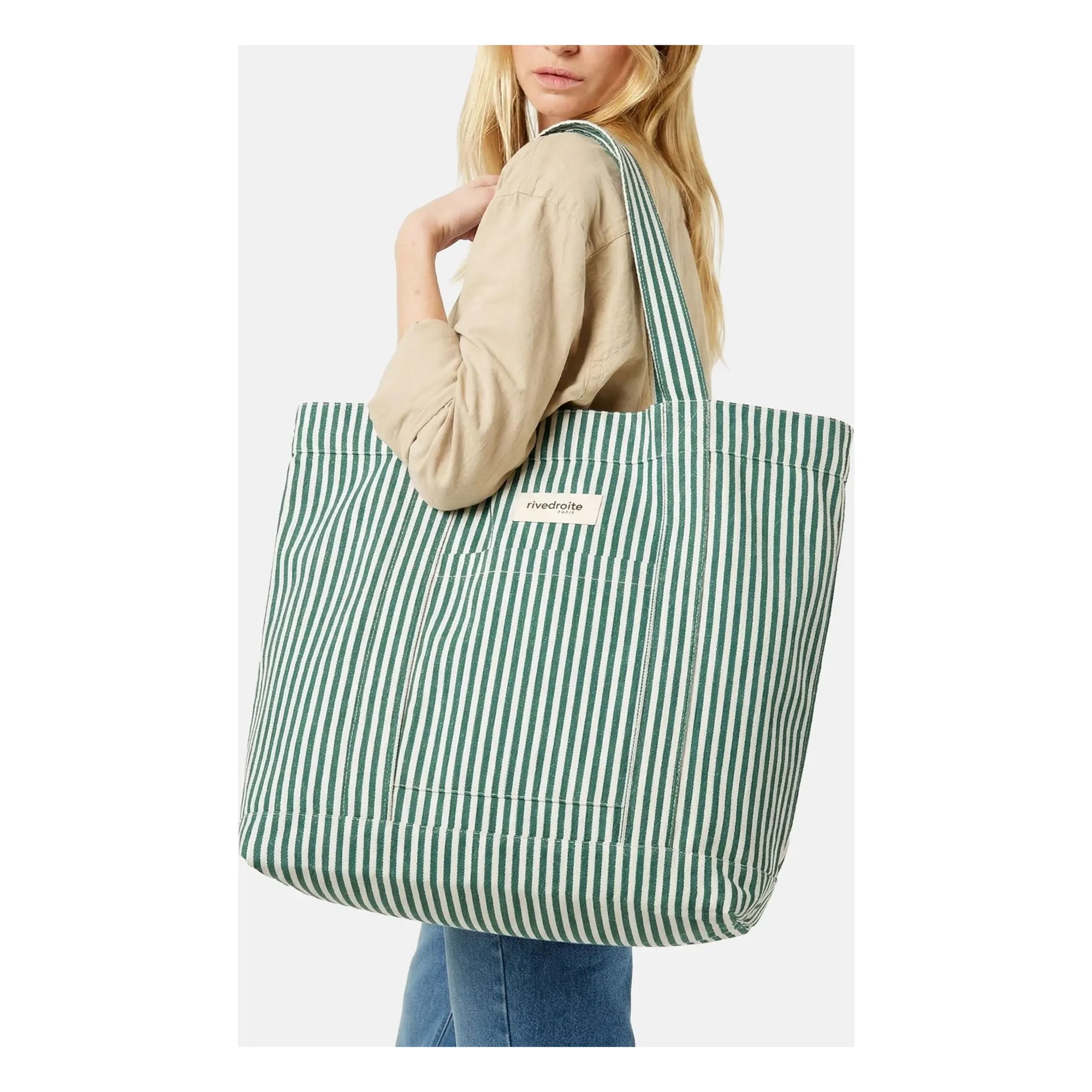Cabas Amelot Rayures Coton Recyclé | Vert- Image produit n°3