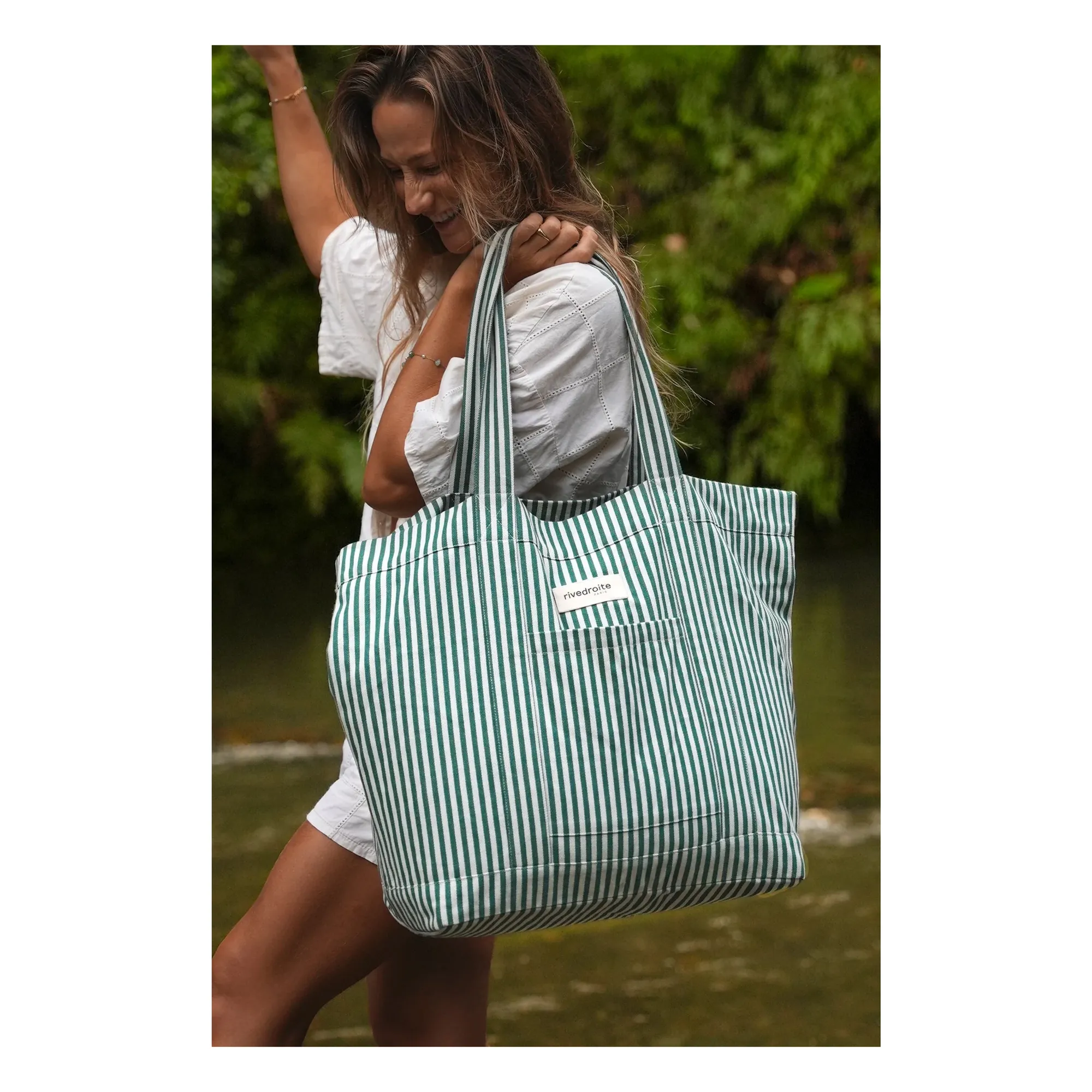 Cabas Amelot Rayures Coton Recyclé | Vert- Image produit n°1