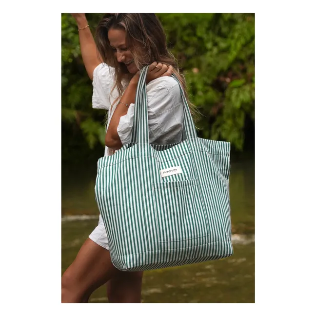 Cabas Amelot Rayures Coton Recyclé | Vert