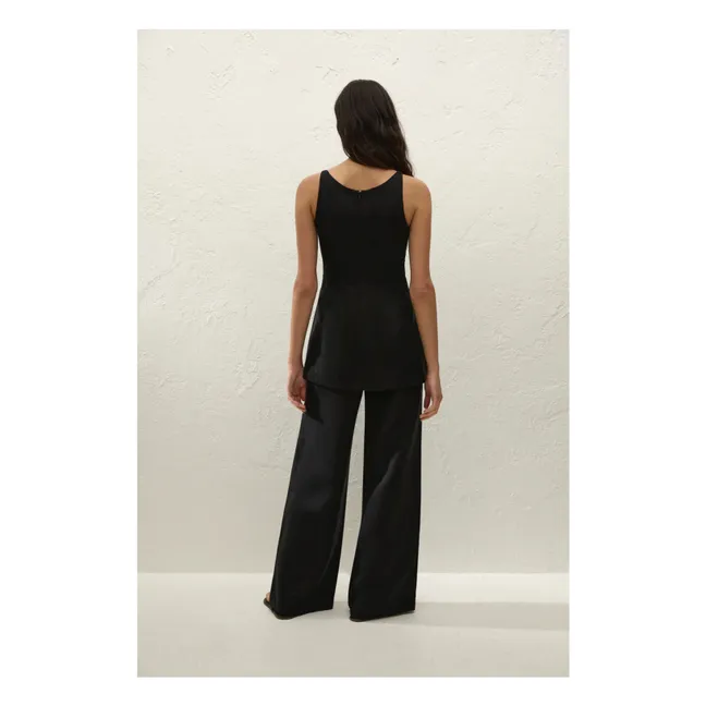 Syna Linen and Cotton Top | Black